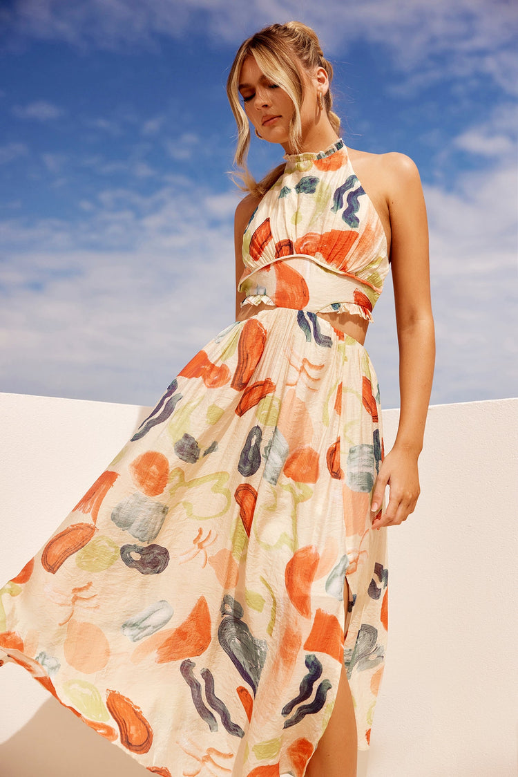 Holding On Midi Dress - Orange Multi