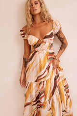 Ruffle It Up Maxi Dress - Yellow Multi