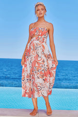 Spirited Midi Dress - Coral Multi