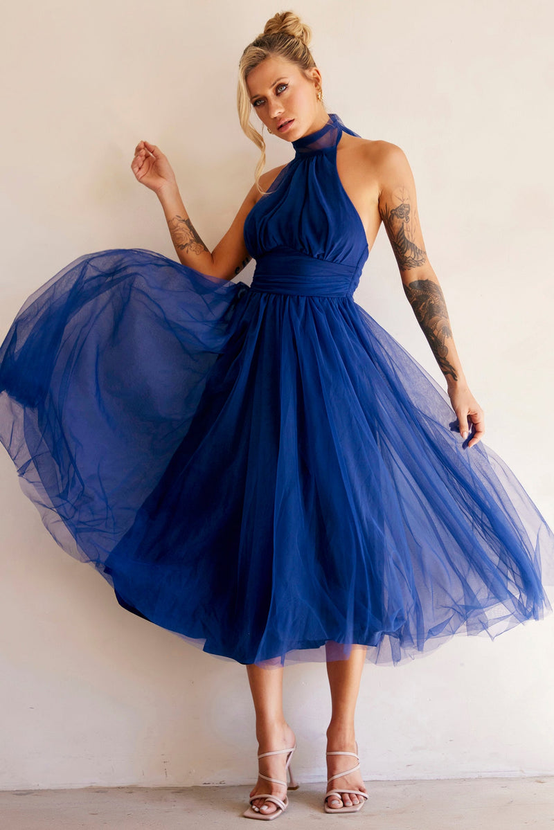 Her Statement Midi Dress - Navy