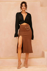 Pull Me In Midi Skirt - Brown