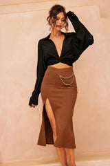 Pull Me In Midi Skirt - Brown