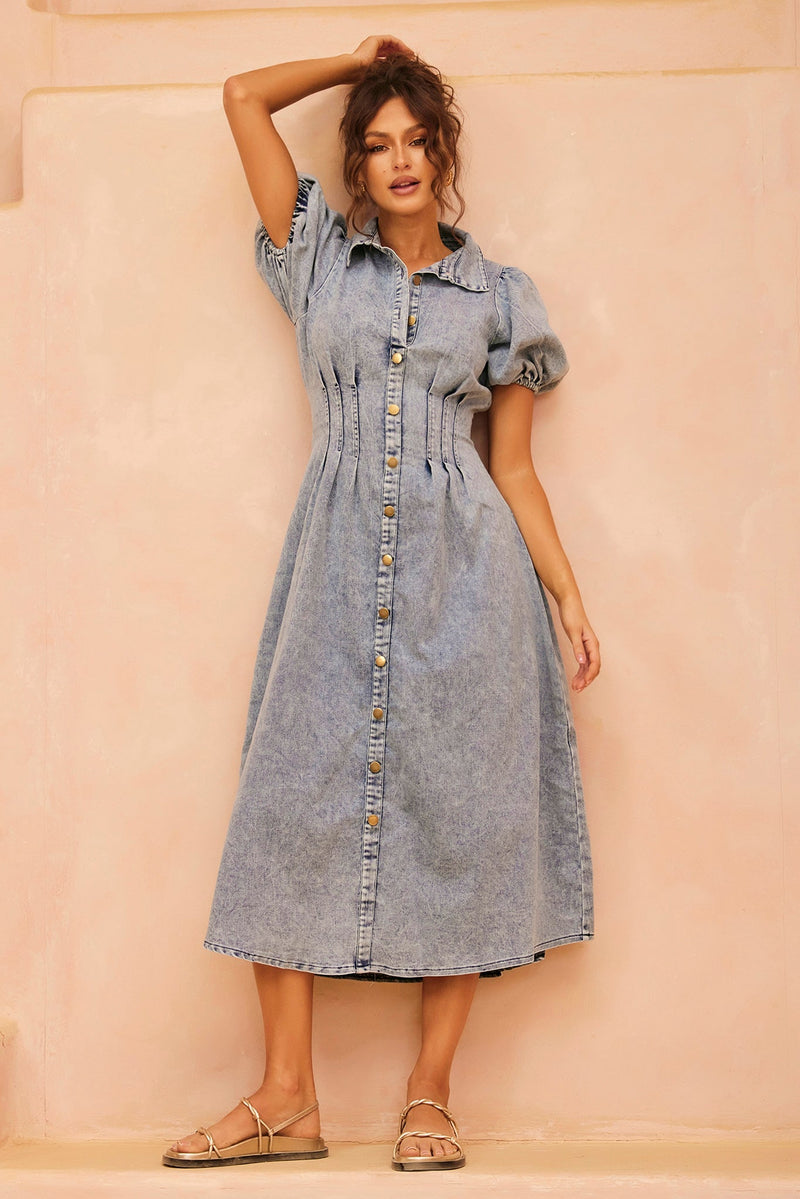 Amber Denim Midi Dress - Washed Blue