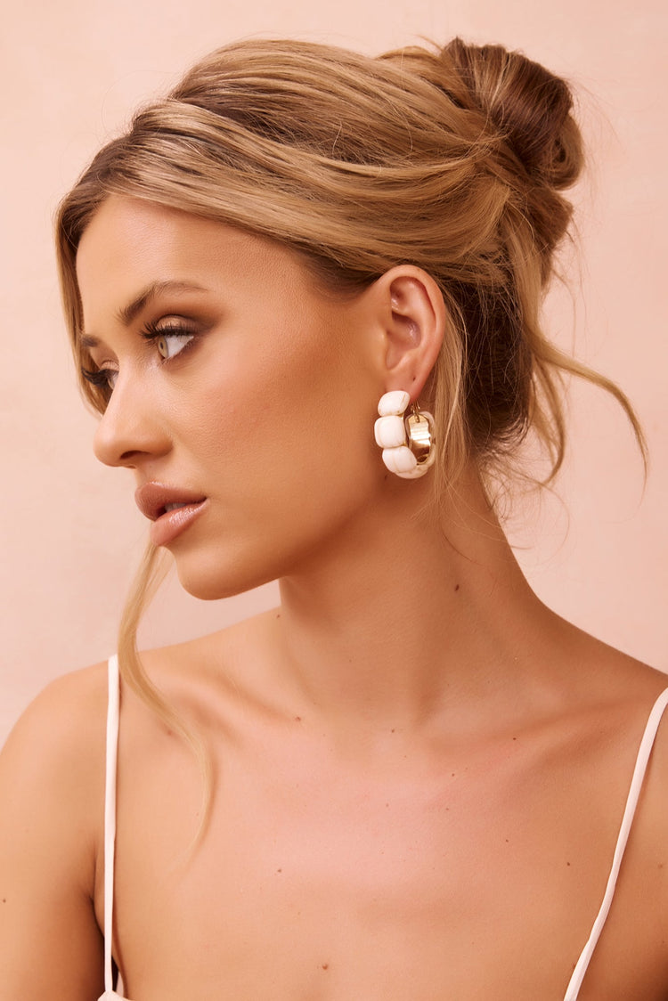 Ivory Petal Hoop Earrings - Beige